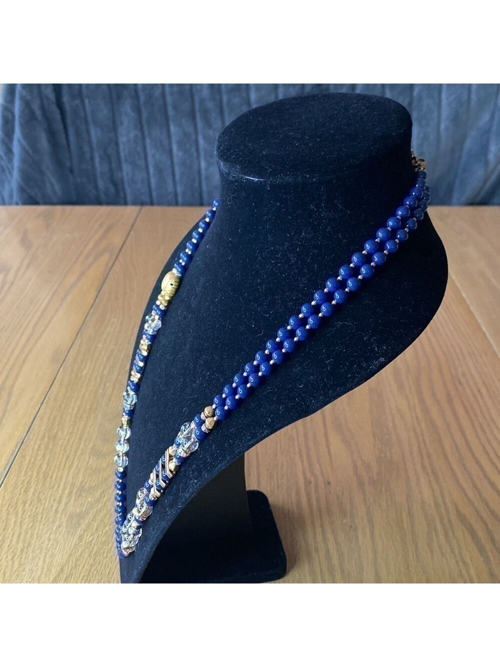 Copy - Vintage Royal Blue & Gold beads. Great look, double strand lays flat nec…